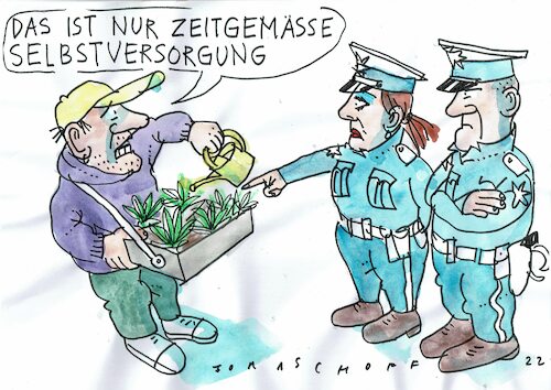 Cartoon: Versorgung (medium) by Jan Tomaschoff tagged krieg,versorgung,selbstversorgung,cannabis,krieg,versorgung,selbstversorgung,cannabis