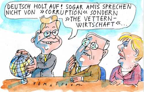 Cartoon: Vetternwirtschaft (medium) by Jan Tomaschoff tagged vetternwirtschaft,westerwelle,sprache,deutsch,usa