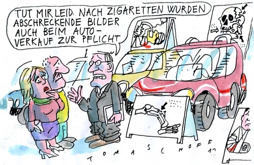 Cartoon: Warnhinweise (medium) by Jan Tomaschoff tagged autos,autoindustrie,verkehr,autos,autoindustrie,verkehr