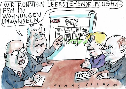 Cartoon: Wohnungsbau (medium) by Jan Tomaschoff tagged wohnungsnot,mieten,flughafen,wohnungsnot,mieten,flughafen