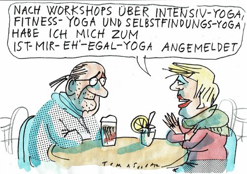 Cartoon: Yoga (medium) by Jan Tomaschoff tagged yoga,alternativmedizin,heilsversprechen,yoga,alternativmedizin,heilsversprechen