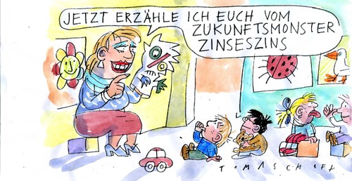 Cartoon: Zinseszins (medium) by Jan Tomaschoff tagged generationen,kinder,vershuldung,kinder,generationen,verschuldung,schulden