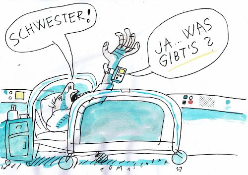 Cartoon: Zuwendung (medium) by Jan Tomaschoff tagged krankenpflege,personalmangel,krankenpflege,personalmangel