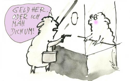 Cartoon: Freches Schaf (medium) by nele andresen tagged bankräuber
