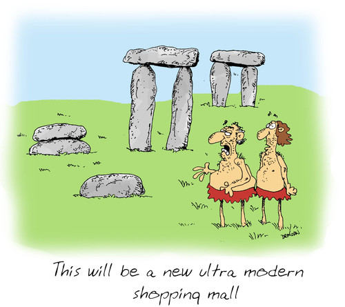 Cartoon: stonehenge (medium) by draganm tagged stonehenge,shopping,mall,stone,age