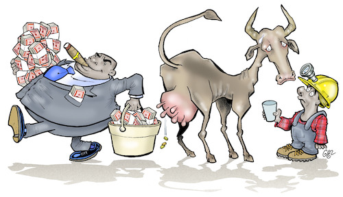 Cartoon: Capital (medium) by Damien Glez tagged capital,economy,worker,boss,dividends,capital,economy,worker,boss,dividends