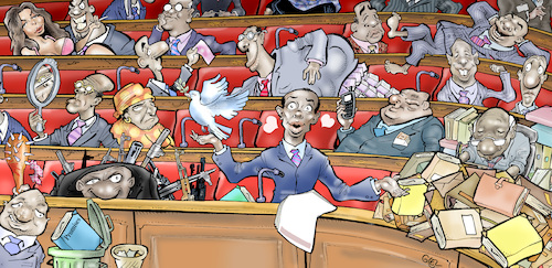 Cartoon: Deputies (medium) by Damien Glez tagged deputies,laws,politicians,elected,senate,national,assembly,deputies,laws,politicians,elected,senate,national,assembly