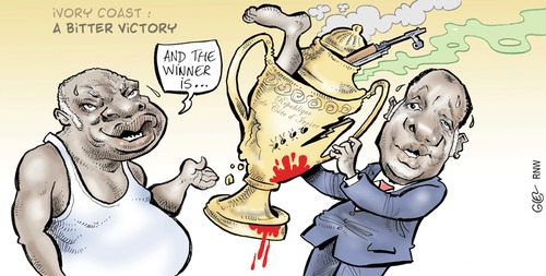 Cartoon: Gbagbo chute (medium) by Damien Glez tagged gbagbo,chute,victory,winner