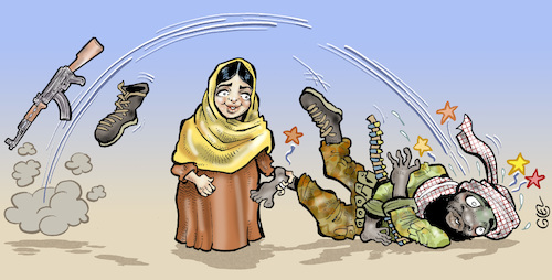 Cartoon: Malala (medium) by Damien Glez tagged malala,islamist,nobel,prize,peace,pakistan,malala,islamist,nobel,prize,peace,pakistan