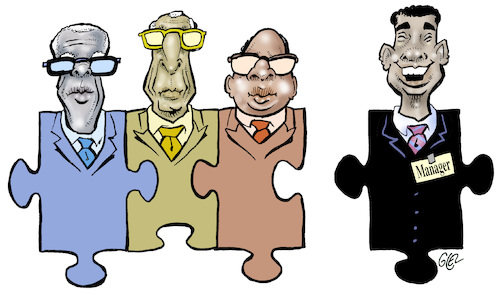 Cartoon: Management in complementarity (medium) by Damien Glez tagged management,complementarity,company,leader,human,resources,management,complementarity,company,leader,human,resources
