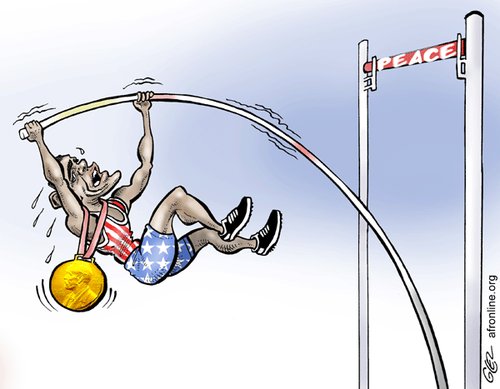 Cartoon: Obama - Nobel Prize (medium) by Damien Glez tagged obama,nobel,prize,peace