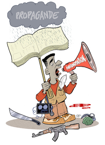 Cartoon: Propaganda and information (medium) by Damien Glez tagged propaganda,information,press,media,propaganda,information,press,media