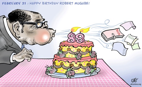 Cartoon: Robert Mugabe (medium) by Damien Glez tagged zimbabwe,mugabe,birthday
