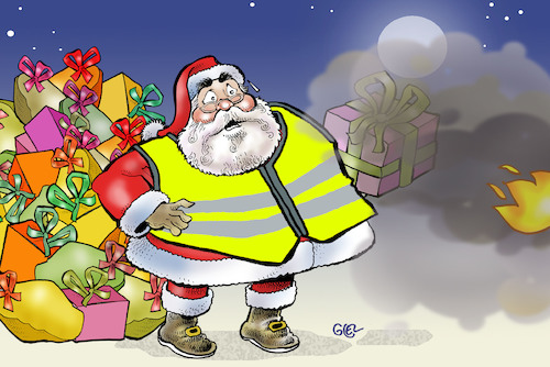 Cartoon: Yellow vests in France (medium) by Damien Glez tagged france,christmas,yellow,vests,macron,france,christmas,yellow,vests,macron