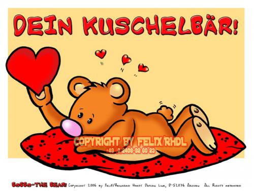 Cartoon: Bobbo the Bear-Bobbo der Bär (medium) by FeliXfromAC tagged bobbo,the,bear,bär,tiere,animals,cartoon,comic,comix,felix,alias,reinhard,horst,greeting,card,glückwunschkarte,liebe,character,design,mascot,sympathiefigur,beziehung,glück,luck,greetings,call,handy,telefon,phone,handylogo,mobile,services,herz,heart,