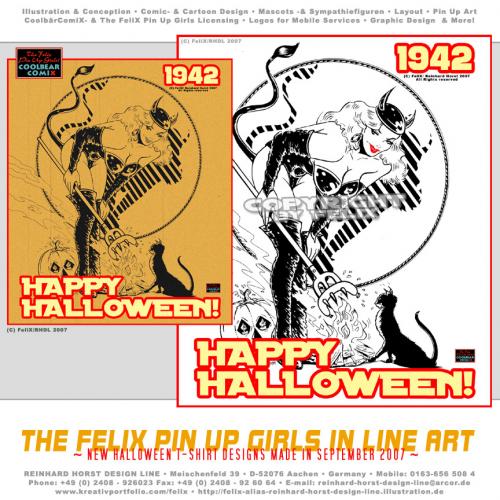 Cartoon: Halloween Designs 01 (medium) by FeliXfromAC tagged halloween,pin,up,girls,poster,frau,woman,tshirt,girl,sexy,collection,1942,hexe,witch,witchcraft,alias,reinhard,horst,stockart,
