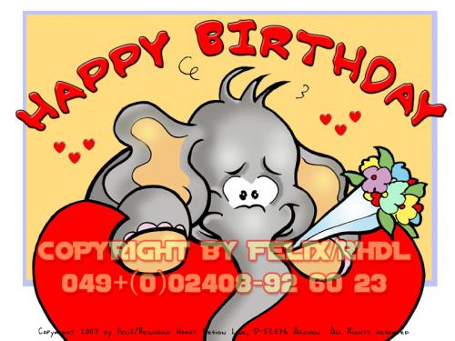 Cartoon: Happy Birthday! (medium) by FeliXfromAC tagged charakter,model,sheet,felix,alias,reinhard,horst,aachen,elefant,elephant,happy,birthday,mascot,sympathiefigur,design,line,layout,entwurf,rot,red,comic,cartoon,illustration,heart,herz,love,liebe,