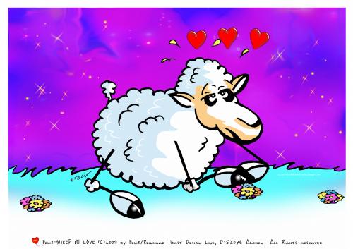 Cartoon: Sheep In Love Poster (medium) by FeliXfromAC tagged sheep,in,love,verliebt,felix,alias,reinhard,horst,design,line,aachen,illustration,comic,cartoon,poster,mascot,liebe,schaf,schafe,handy,mobile,services,funny,tiere,animals