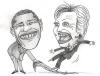 Cartoon: clinton and obama (small) by illustrita tagged cartoon,caricature,election,usa,amerika,obama,clinton,frau,mann,beziehung,black,white,man,woman,triumph,change