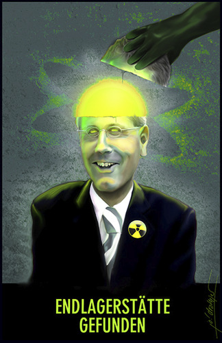 Cartoon: Asse im Ärmel (medium) by Jo Drathjer tagged strahlung,röttgen,umweltminister,asse,gorleben,endlagerung,atomkraft,atomenergie,atom,kernkraft,endlager
