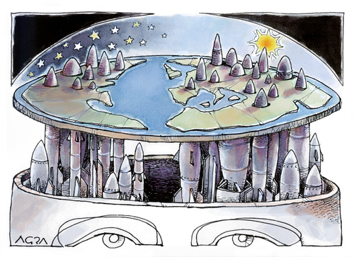 Cartoon: still flat (medium) by AGRA tagged peace,war,earth