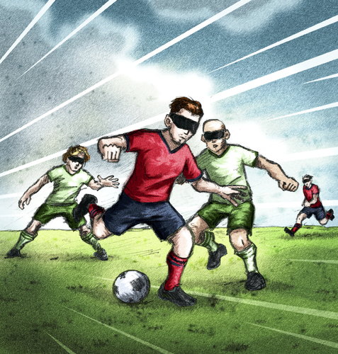 Cartoon: BODO Magazin - Blindenfußball (medium) by volkertoons tagged volkertoons,cartoon,illustration,bodo,fußball,soccer,football,blind,blindenfußball,behinderung,behindert,behindertensport,sports,sport,fussball,fußball,blind,behinderung