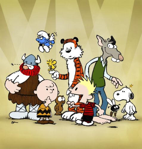 Cartoon: BODO Magazin - Comic Allstars (medium) by volkertoons tagged zeichentrick,art,fan,hommage,characters,charaktere,comicfiguren,comic,flie,the,fliege,die,schtroumpfs,les,schtroumpf,smurfs,smurf,schlümpfe,schlumpf,hobbes,calvin,hägar,lemming,snoppy,brown,charlie,peanuts,ratte,bodo,cartoon,volkertoons