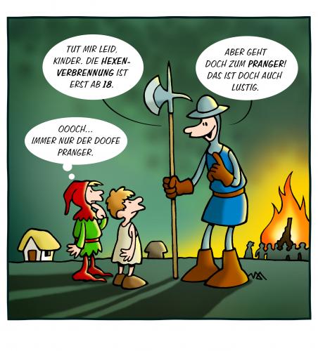 Cartoon: FSK (medium) by volkertoons tagged mittelalter,hexen,witches,fsk,cartoon,humor,volkertoons,mittelalter,hexen,fsk,pranger,galgen,verbrennung,todesstrafe,hinrichtung,folter,moral,kinder,neugierde,spaß,neugierig,lustig,unterhaltung,entertainment,langeweile,tod,mord,justiz,kultur,hexenverbrennung,aberglaube,glaube,menschenrechte,altersbeschränkung,filmwirtschaft,film,kino,kontrolle,schutz,jugendschutzgesetz,gesetz,regelung,erziehung,alter,gewalt,jugendschutz