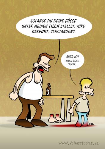 Cartoon: Füßetisch - Die Karte! (medium) by volkertoons tagged volkertoons,cartoon,humor,lustig,traurig,kritisch,kritik,gewalt,asozial,kindesmisshandlung,alkoholiker,vater,sohn,father,son,family,tragedy