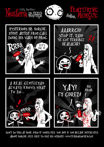 Cartoon: NOSFERA - Featuring Morgue EN (medium) by volkertoons tagged nosfera,vampir,vampirin,vampire,vampires,vampiress,böse,vampöse,dead,tot,undead,untot,stuntman,artist,morgue,celebrity,fun,humor
