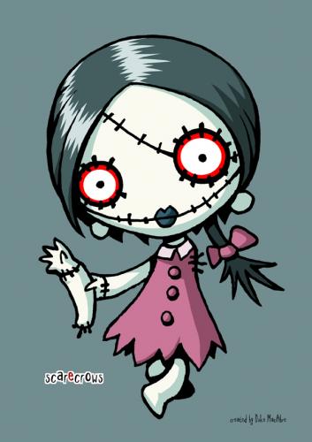 Cartoon: Scar-e-crows - Scarlene (medium) by volkertoons tagged creeps,creepy,horror,spooky,halloween,puppen,vogelscheuche,scarecrow,narben,scars,cartoon,volkertoons