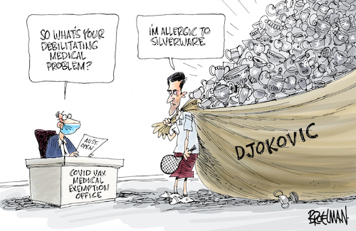 Cartoon: Djokovic kicked out of Australia (medium) by Broelman tagged novak,djokovic