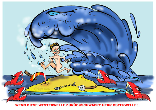 Cartoon: Die Westerwelle schlägt Ostwär (medium) by cartoonist_egon tagged westerwelle,hai,hartziv,politik,fdp