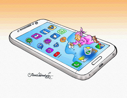 Cartoon: Mobile phone cleaning (medium) by halisdokgoz tagged mobile,phone,cleaning