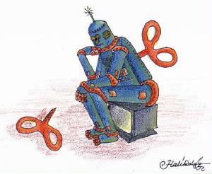 Cartoon: thinking robot (medium) by halisdokgoz tagged thinking,robot