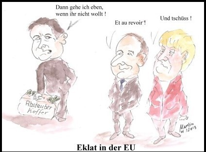 Cartoon: Eklat in der EU (medium) by quadenulle tagged politik,england,abstauber,merkel,hollande,eu