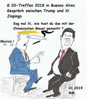 Cartoon: G 20- Treffen 2018 (medium) by quadenulle tagged trump,mauer,chinesiche,xi,jinpings,20,buenos,aires,2018,mexico,immigration