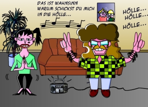 Cartoon: Liebestanz der Bekloppten (medium) by Tricomix tagged wolfgang,petri,wohnzimmer,party,uwe,mangold,theresa,leben,unterm,telespargel