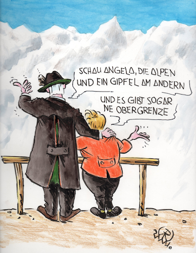 Cartoon: Alpenglühen (medium) by RAWU tagged kanzlerin,seehofer,gipfeltreffen,union,obergrenze