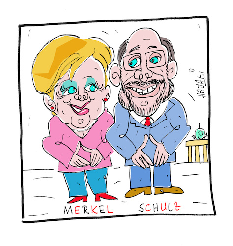 Cartoon: Merkel - Schulz (medium) by Hayati tagged martin,schulz,spd,angela,merkel,cdu,koalition,wahlen,in,deutschland,germany,almanya,koalisyon,cartoon,hayati,boyacioglu,martin,schulz,spd,angela,merkel,cdu,koalition,wahlen,in,deutschland,germany,almanya,koalisyon,cartoon,hayati,boyacioglu
