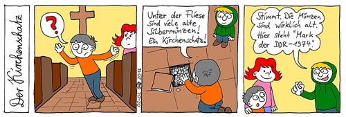 Cartoon: Der Kirchenschatz (medium) by weltalf tagged ddr,mark,münzfund,schatzsuche,kirchenschatz