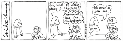 Cartoon: Strichzeichnung (medium) by weltalf tagged strichmännchen,strichjungen,strichzeichnung,zeichenkunst,cartoon,hänflinge