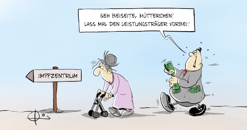 Cartoon: 20210126-Leistungsträger (medium) by Marcus Gottfried tagged corona,covid,leistungsträger,leistung,alter,rollator,impfung,impfzentrum,gesundheit,vorrang,prioritäten,corona,covid,leistungsträger,leistung,alter,rollator,impfung,impfzentrum,gesundheit,vorrang,prioritäten