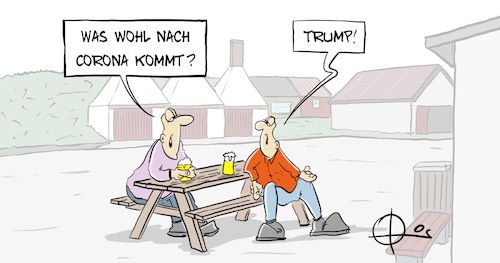 Cartoon: 20210228-NachCorona (medium) by Marcus Gottfried tagged corona,covid,trump,usa,lockdown,virus,wiederkehr,revival,corona,covid,trump,usa,lockdown,virus,wiederkehr,revival