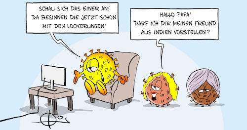 Cartoon: 20210428-CoronaIndien (medium) by Marcus Gottfried tagged corona,covid,indien,mutation,infektion,lockerung,impfung,corona,covid,indien,mutation,infektion,lockerung,impfung