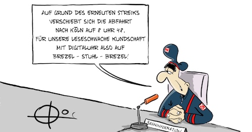 Cartoon: 20210901-Brezel (medium) by Marcus Gottfried tagged streik,eisenbahn,bahn,db,weselsky,gdl,leseschwäche,randgruppe,streik,eisenbahn,bahn,db,weselsky,gdl,leseschwäche,randgruppe