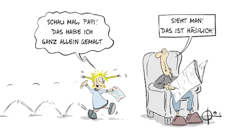 Cartoon: 20211021-AlleinGemalt (medium) by Marcus Gottfried tagged erziehung,kinder,selbstvertrauen,vater,mutter,kind,förderung,erziehung,kinder,selbstvertrauen,vater,mutter,kind,förderung