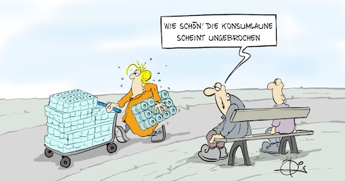 Cartoon: 221020Konsumlaune (medium) by Marcus Gottfried tagged konsumlaune,verbraucher,einkaufen,corona,covid,toilettenpapier,konsumlaune,verbraucher,einkaufen,corona,covid,toilettenpapier