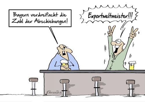 Cartoon: Abschiebezahl (medium) by Marcus Gottfried tagged bayern,flüchtlinge,flucht,asyl,asylantrag,weltmeister,exportweltmeister,export,import,ausländer,syrien,krieg,kriegsflüchtlinge,freude,marcus,gottfried,cartoon,karikatur,bayern,flüchtlinge,flucht,asyl,asylantrag,weltmeister,exportweltmeister,export,import,ausländer,syrien,krieg,kriegsflüchtlinge,freude,marcus,gottfried,cartoon,karikatur