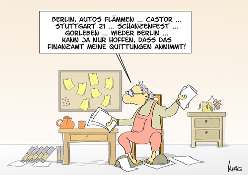 Cartoon: Absetzen (medium) by Marcus Gottfried tagged absetzten,steuer,steuererklärung,geld,staat,finanzamt,finanzen,protest,demonstration,reisekosten,rückerstattung,termine,planung